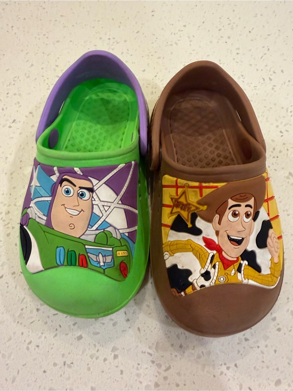 Disney Kids Buzz Lightyear & Woody Slip-On Clogs in Green, Purple, Brown
